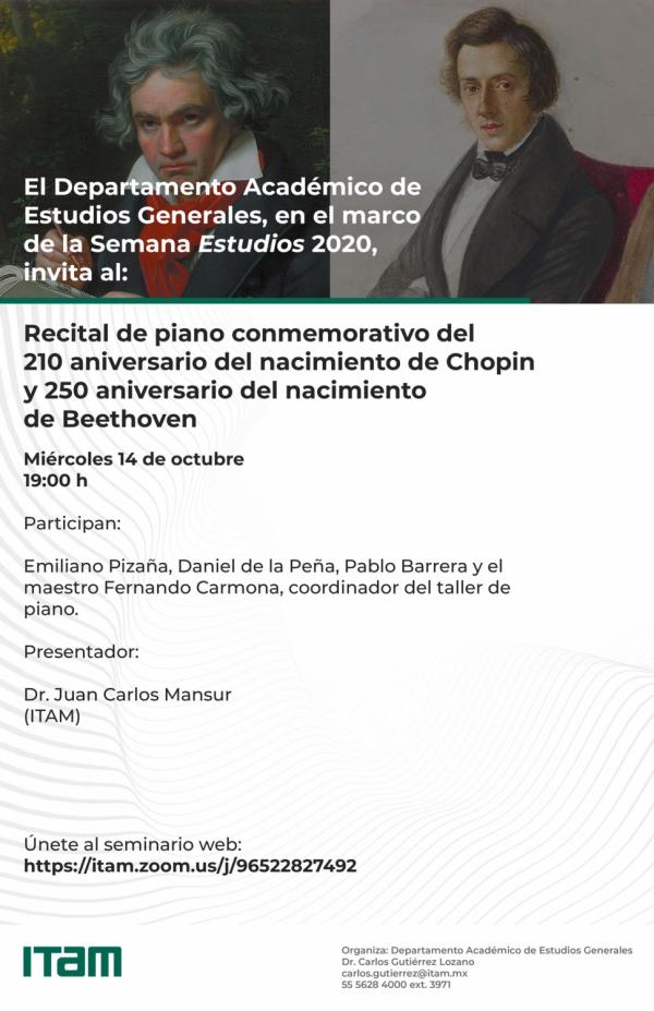 Póster Recital de piano con música de Chopin y Beethoven