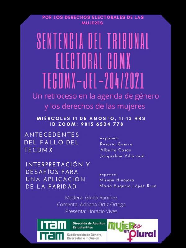 Por los derechos electorales de las mujeres. Sentencia del Tribunal Electoral CDMX. TECDMEX-JEL-204/2021