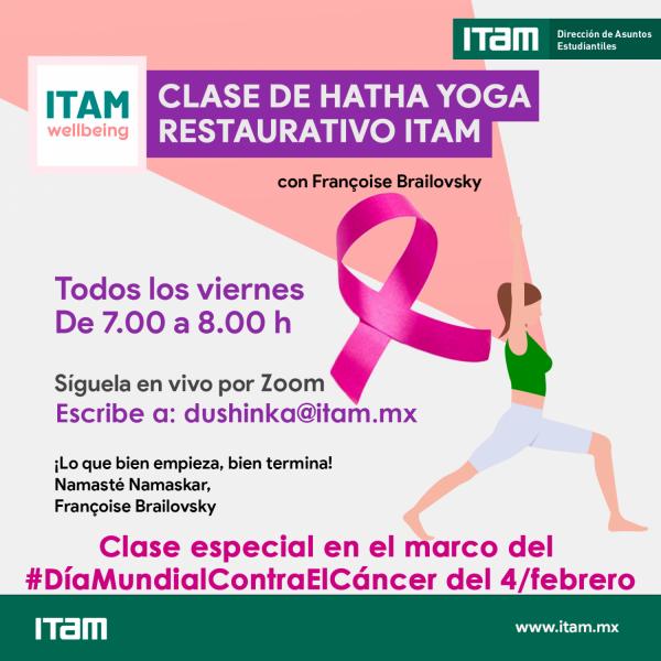 Póster Clase especial de Yoga - Día Mundial Contra el Cáncer con Françoise Brailovsky