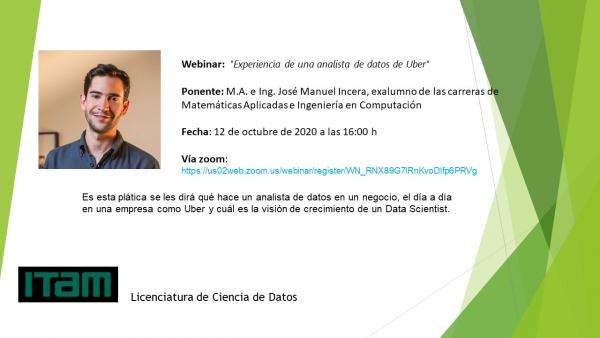 Póster Webinar: "Experiencia de una analista de datos de Uber"