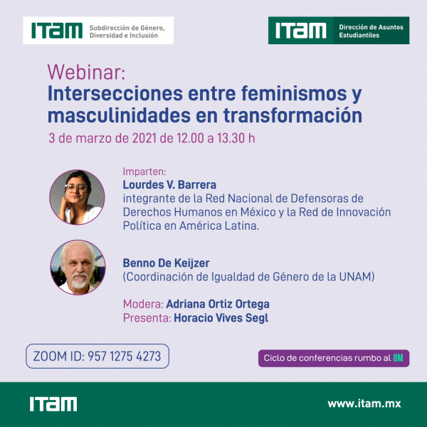 Póster Actividades rumbo al 8M 2021 - Intersecciones entre feminismos y masculinidades en transformación