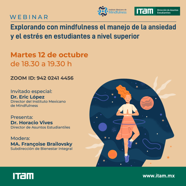 Póster Webinar: Explorando con mindfulness el manejo de la ansiedad y el estrés en estudiantes a nivel superior