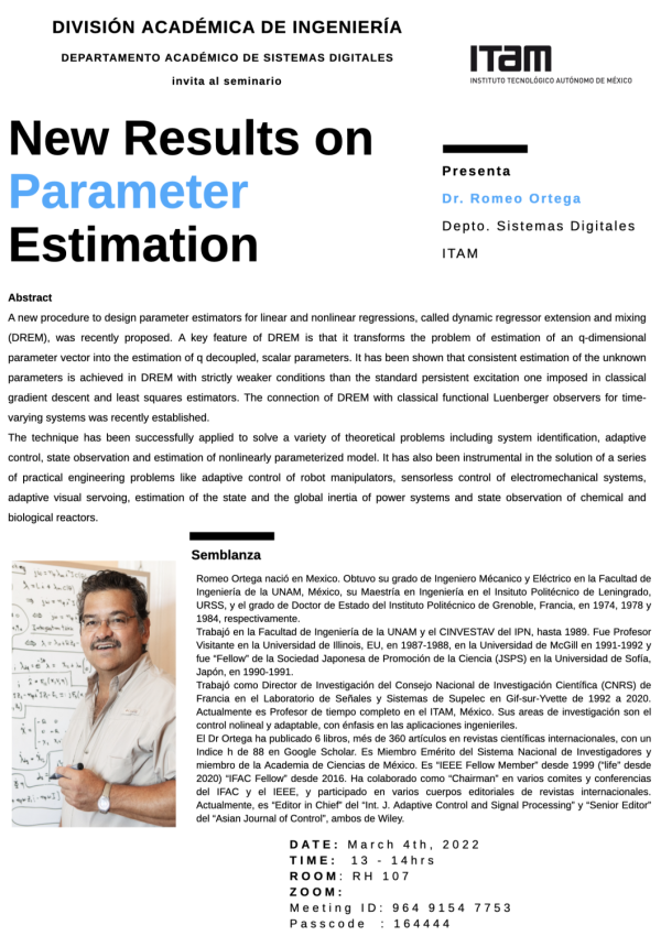 Póster "New Results on Parameter Estimation"