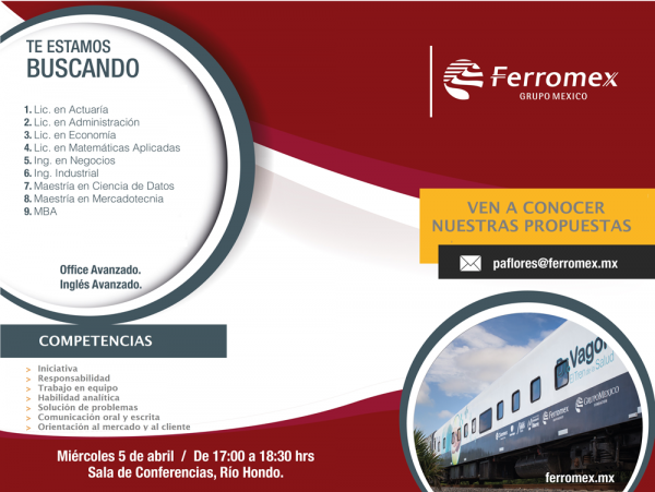 Bolsa de Trabajo invita a la presentación de Ferromex