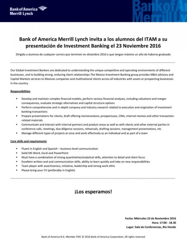 Bolsa de Trabajo invita a la Presentación de Bank of America Merrill Lynch