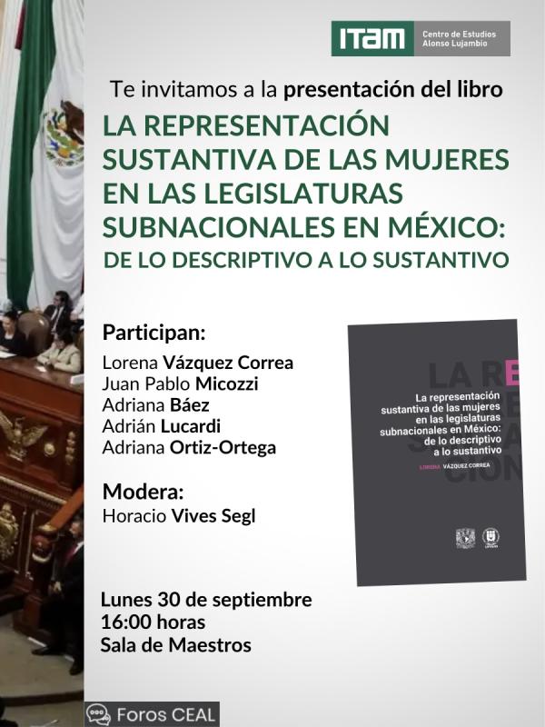 Presentación del libro "La representación sustantiva de las mujeres en las legislaturas subnacionales en México: de lo descripti